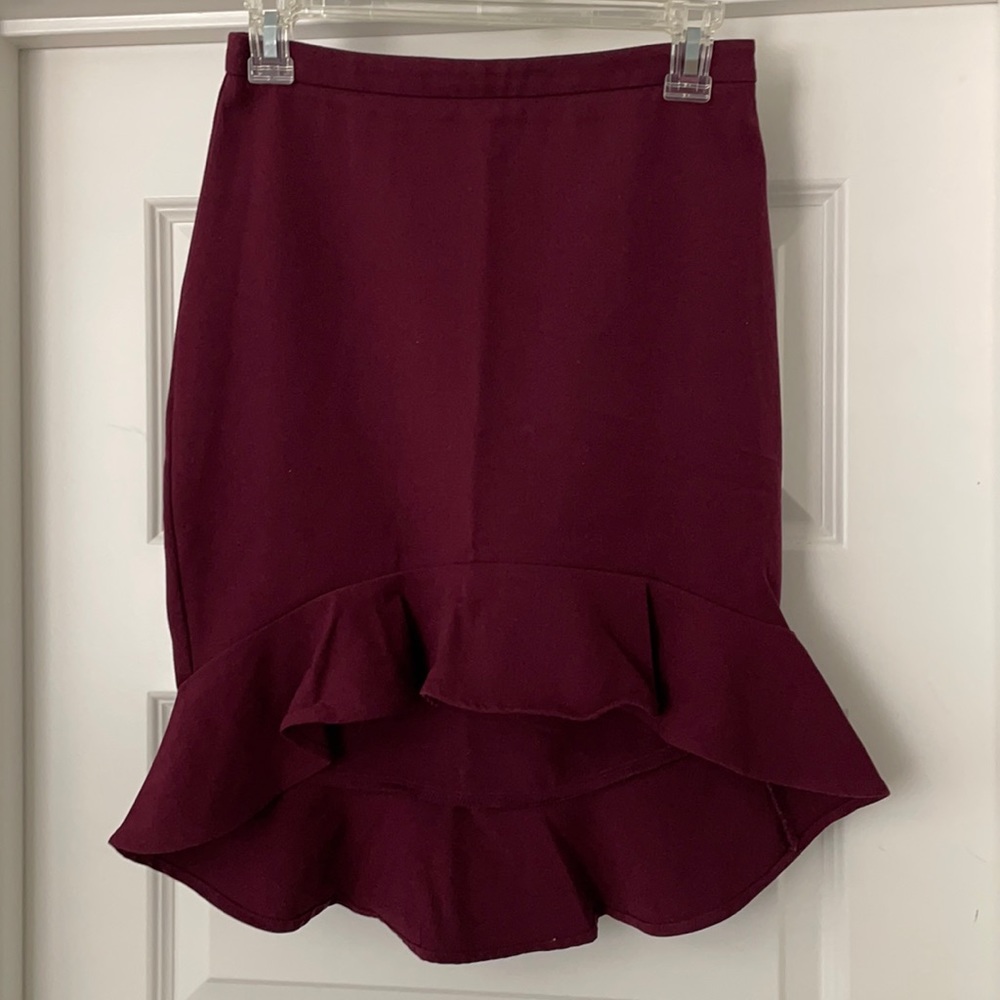 Burgundy high low ruffle skirt